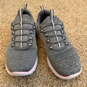 Gray Athletic Sneakers with Pink Accents
